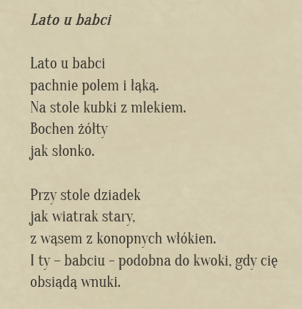 Kartka, na której znajduje się tekst wiersza.