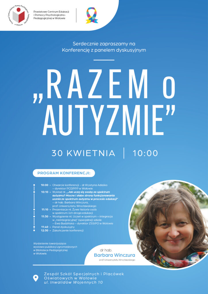 na niebieskim tle informacje na temat konferencji; w prawym dolnym rogu kolorowe zdjęcie kobiety - prelegenta